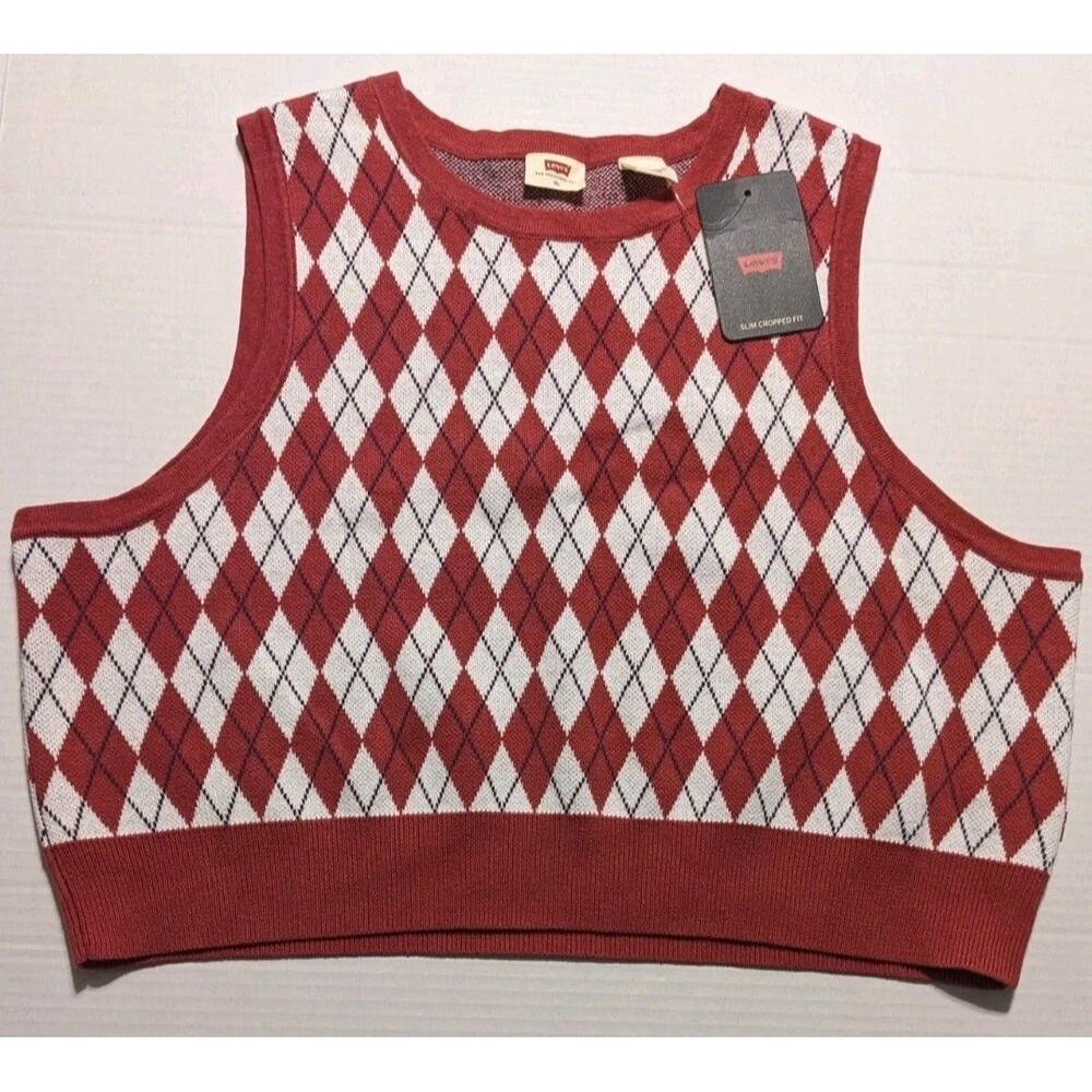 Levi's Red Tab™ Ilia Argyle Crop Sweater Vest Slim Fit Women's XL Preppy NWT